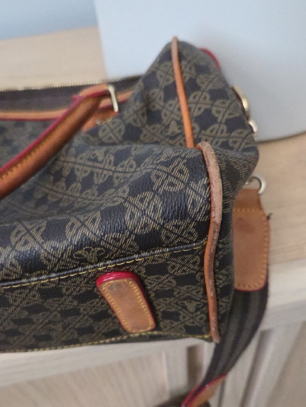 Vintage Maison Pourchet Leather Crossbody Satchel w Tan Trim & Canvas Strap - Picture 11 of 16